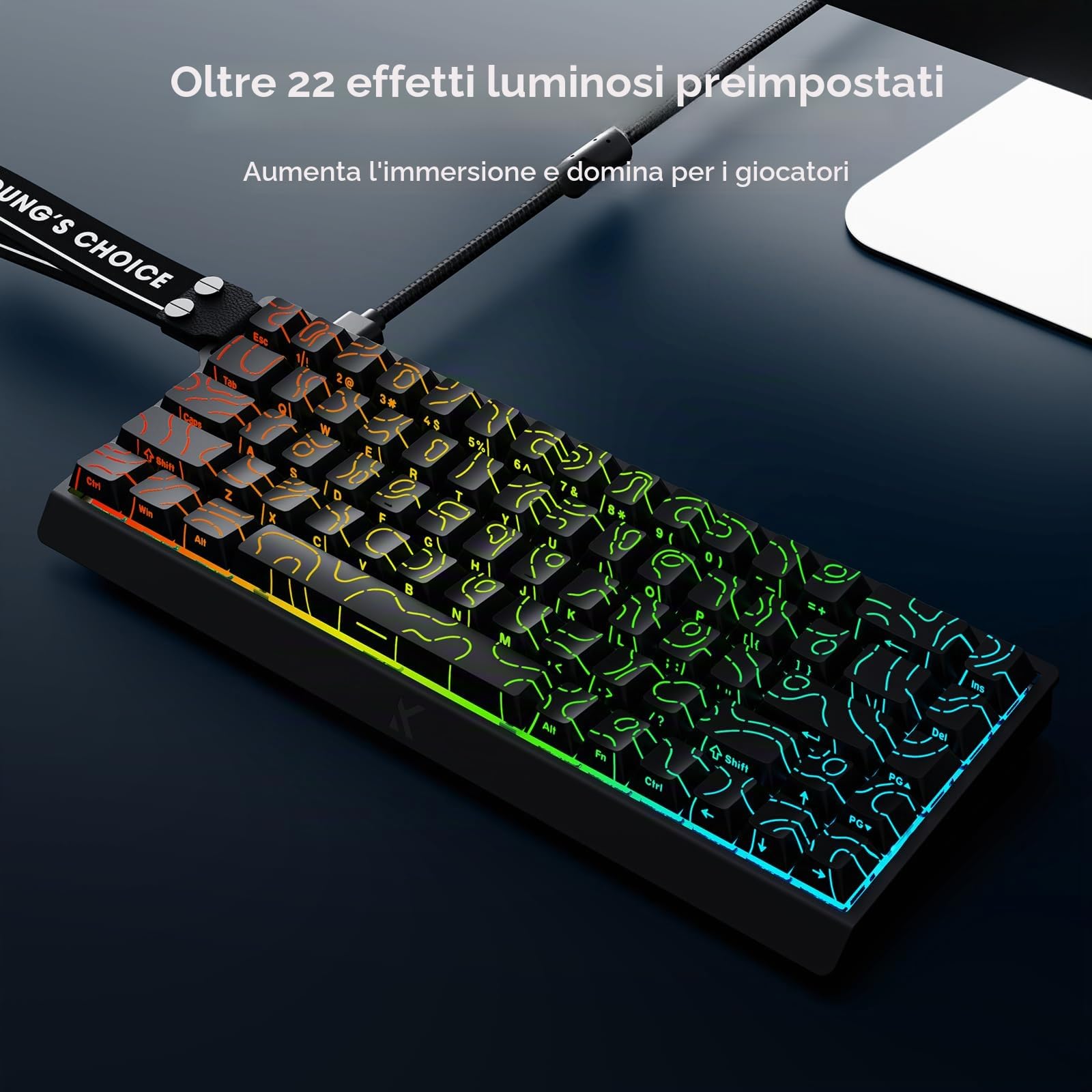 MCHOSE ACE68 Tastiera da gioco magnetica 65% HE Tastiera 8000Hz Rapid Trigger Wired RT Precisione 0,01 mm con interruttore magnetico Azione regolabile Chiave a scatto per giochi FPS Nero