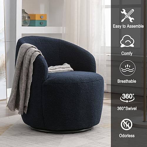 Miniatura 6 de HomVent Silla giratoria con tapizado de peluche, silla redonda con base de metal, sillón giratorio de 360 grados, sillón tapizado para ocio, sala de