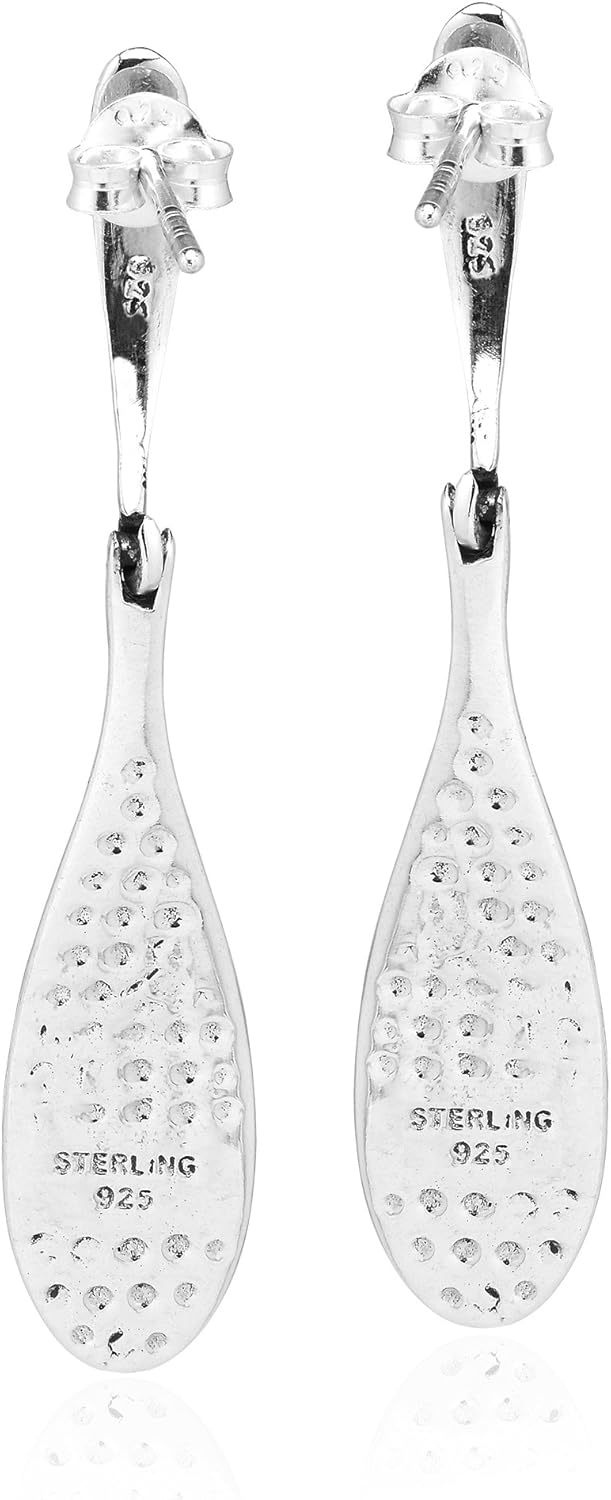 Sleek Teardrop Shaped Simulated Blue Lapis-Lazuli Inlay .925 Sterling Silver Dangle Earrings