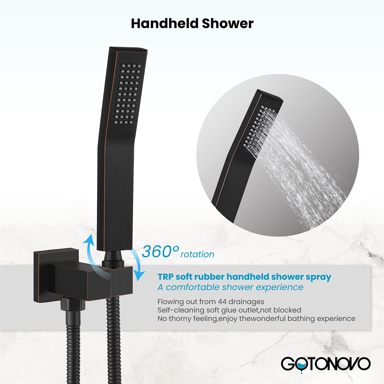 Gotonovo Duscharmatur-Set In ölgeriebener Bronze – Mit 30,5 Cm Regenduschkopf, Handbrause & Wasserfall-Wannenauslauf, Wandmontiert