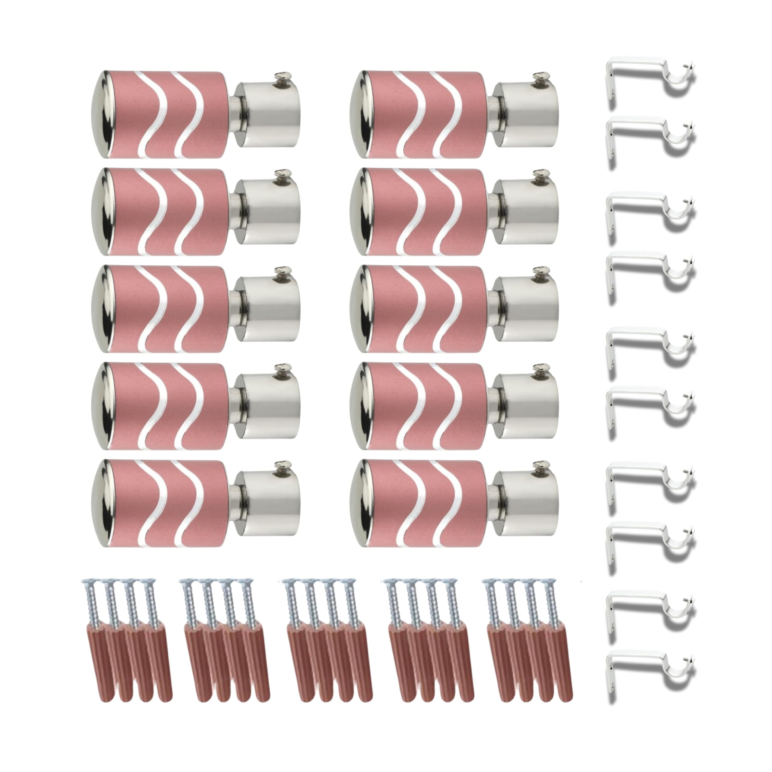 GLOXY Stainless Steel Brackets Parda Holder with Support 1 Inch Curtains Rod Pocket Finials Designer Door and Window Curtain Holders and Rod Support Fittings (Pink 5 Pair Set)-image-19
