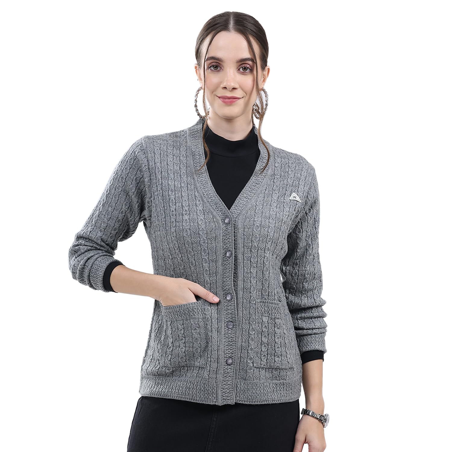 monte carlo Women’s Regular Fit Self Design V-Neck Full Sleeve Cardigan | Fashionable Pattern | Cozy Warm Fabric | Stylish Winter Wear Cardigan for Women (Pack of 1)-picture-39