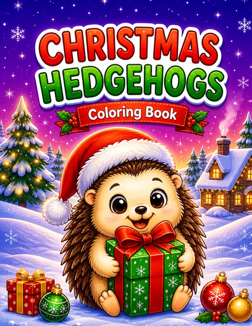Christmas Hedgehogs Coloring Book: Adorable Cozy Holiday Hedgehog Scenes with Mushroom Cottages, Snowy Windows, Christmas Trees, and Festive Winter Adventures for Kids and Adults