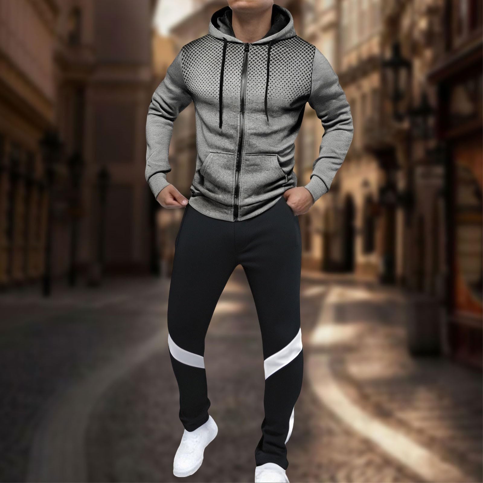Chándal de hombre deportivo transpirable cómodo sudaderas con capucha y pantalones gimnasio anchos jogging conjuntos deportivos Streetwear Otoño Invierno Set Tracksuit Con Bolsillos Casual Completo