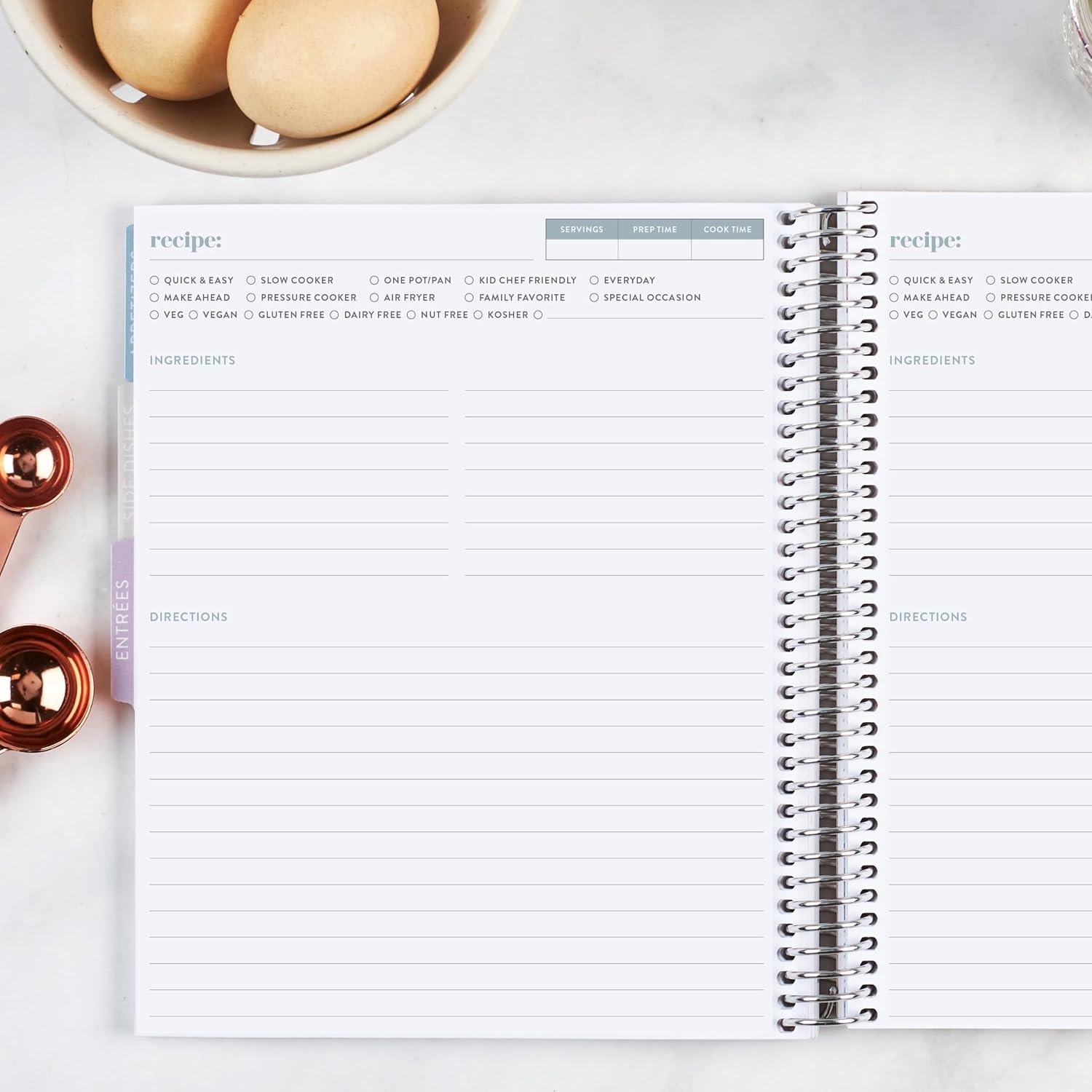 Erin Condren 7x9 Recipe Notebook, Floral Tile Design, 160 Pages with 5 Tabs, Favorite Recipe Section, Perforated 80lb Pages, Two-Sided Pocket Folder, Platinum Coil