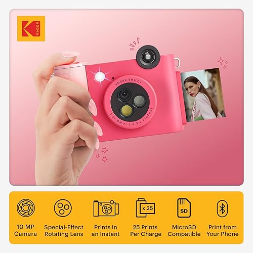 Miniatura 2 de Kodak Smile+ Cámara digital de impresión instantánea 2 en 1 e impresora de fotos inalámbrica Bluetooth - 10 MP, lente giratoria de efecto especial