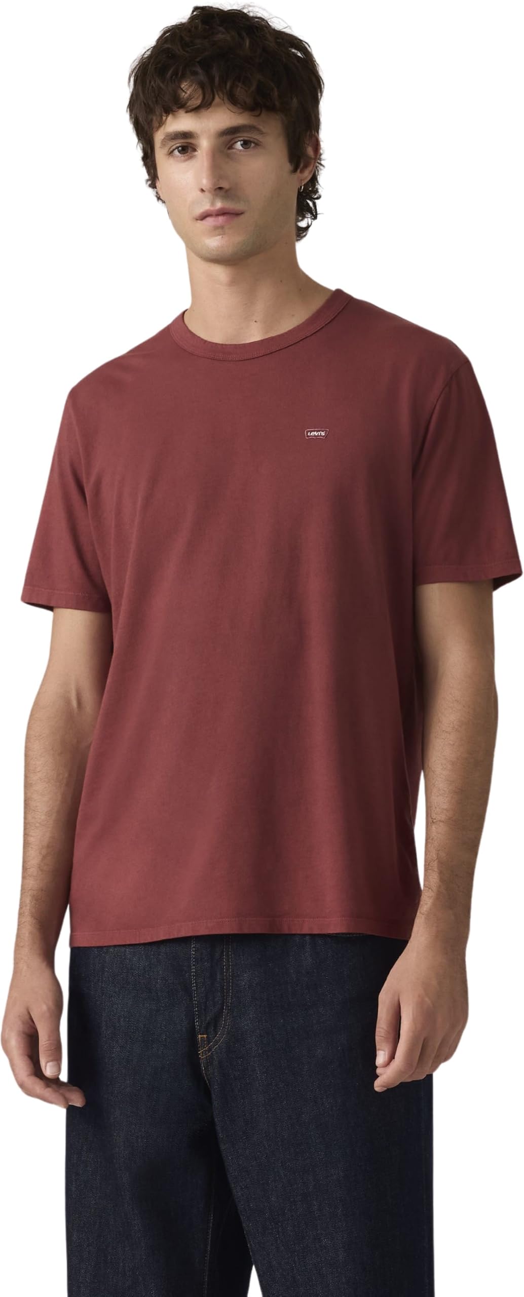 Levi's Men's T-Shirt Original in Cotton with Crew Neck, Red (Garment Dye Oxblood), L