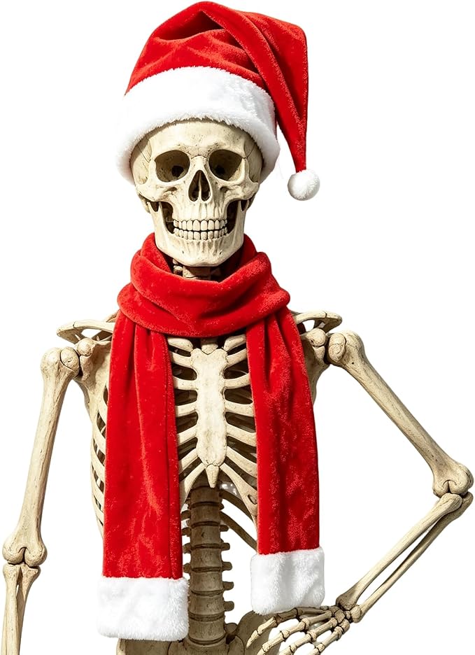 12 Foot Skeleton Christmas Costume Set,Giant Skeleton Santa Hat Decor
