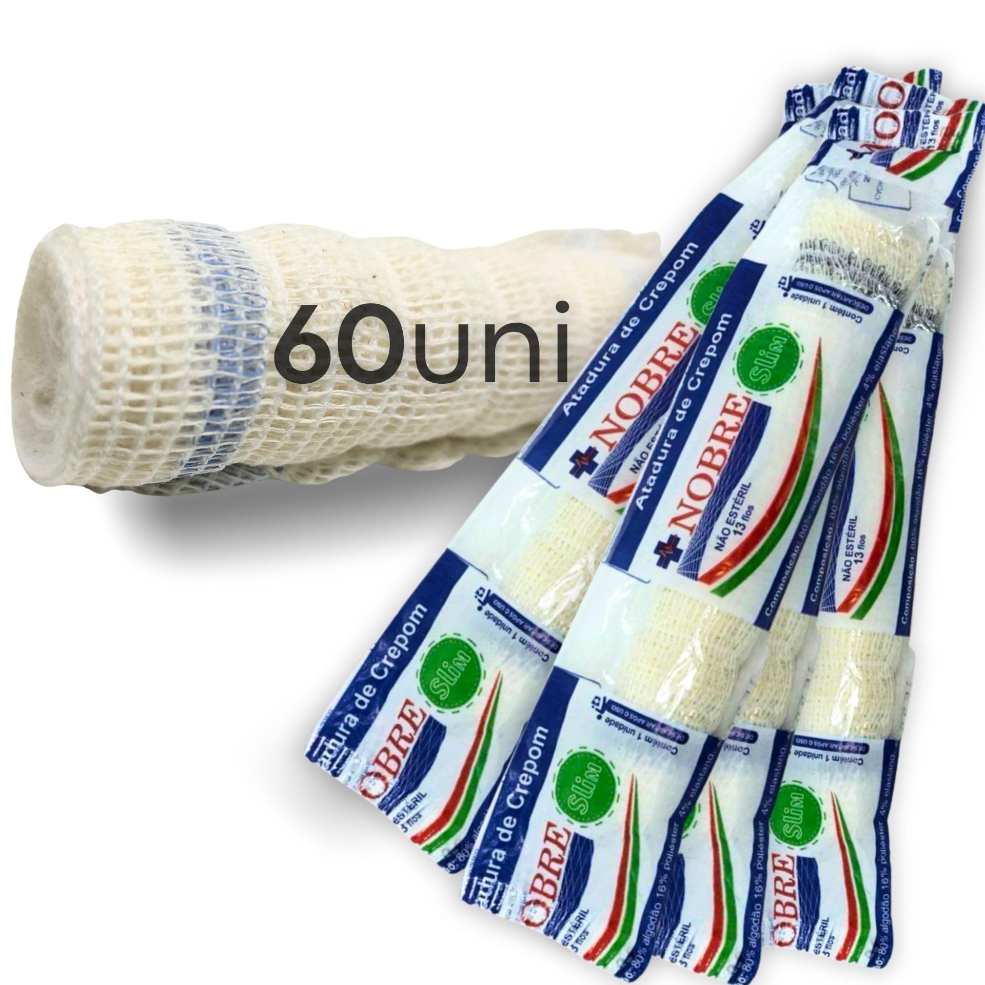 Atadura elástica crepom 13 fios - 12cm x 1,8m - 60 rolos
