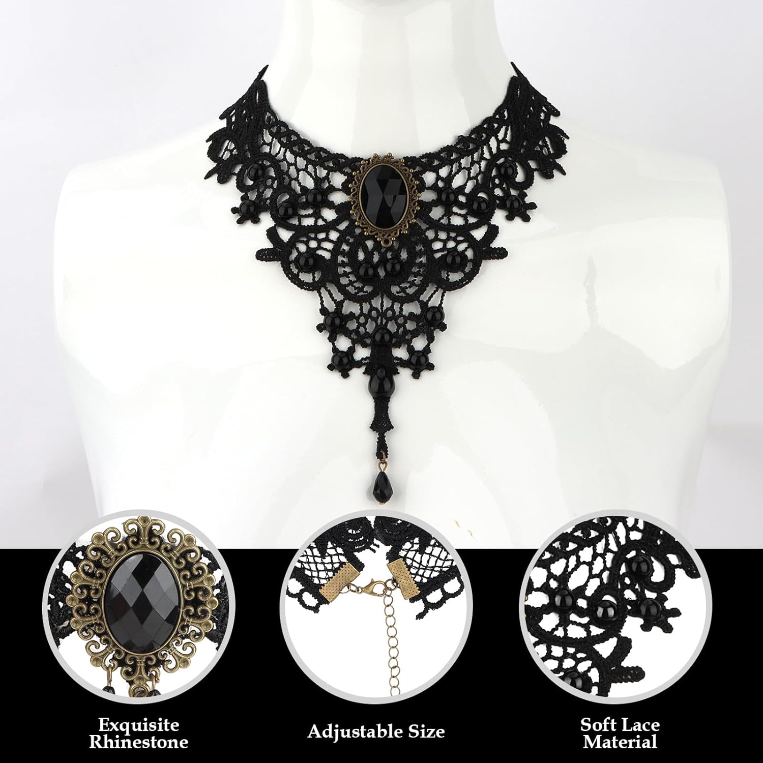6PCS Black Gothic Lace Choker Necklace Set for Women Adjustable Lace Collar Black Necklace Goth Jewelry Halloween Cosplay - Image 4