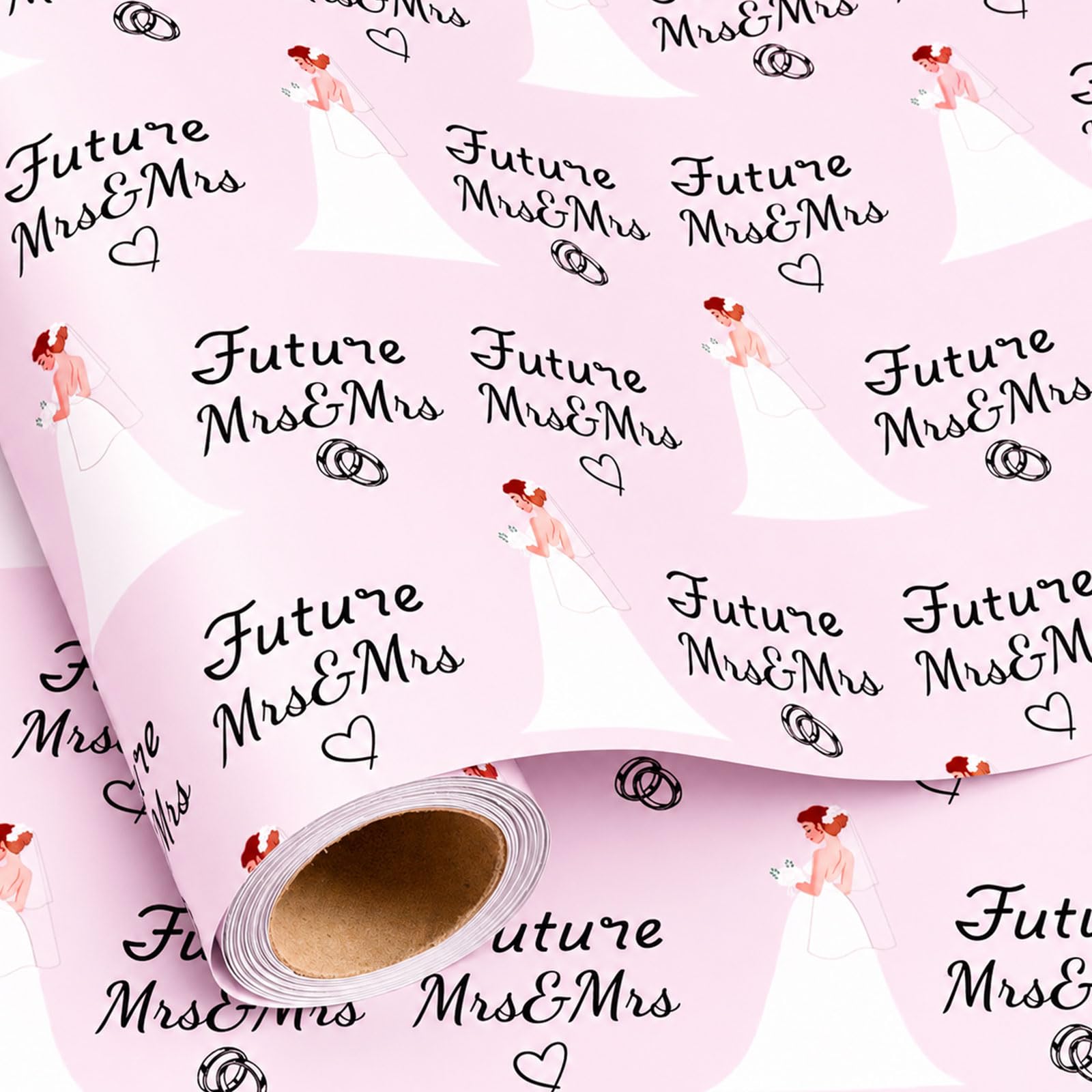 Burymento Gift Wrapping Paper Roll for Bridal Shower & Wedding – Romantic “Future Mrs” Design Elegant Pink Gift Wrap for Engagement, Bachelorette, Anniversary, Party (Mini Roll, 17 In x 16.4 Ft) — image 1