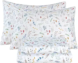 Bedlifes Twin Sheet Set Ultra Soft, Breathable, Silky Flower Deep Pocket 100% Microfiber Bedding, 3 Piece Twin Size White Floral