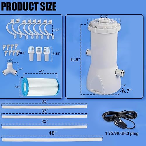 Miniatura 2 de TonGass Bombas de piscina de 1000 GPH, bomba de filtro de piscina sobre el suelo para piscinas, bombas de 1000 GPH, caudal todo en uno, filtros para