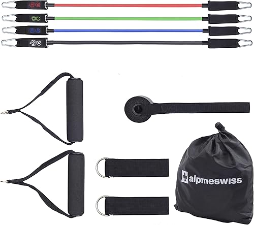 Miniatura 10 de Alpine Swiss Juego de bandas de resistencia de ejercicio con asas, anclaje de puerta, correas de tobillo y bolsa de transporte para hombres y mujeres