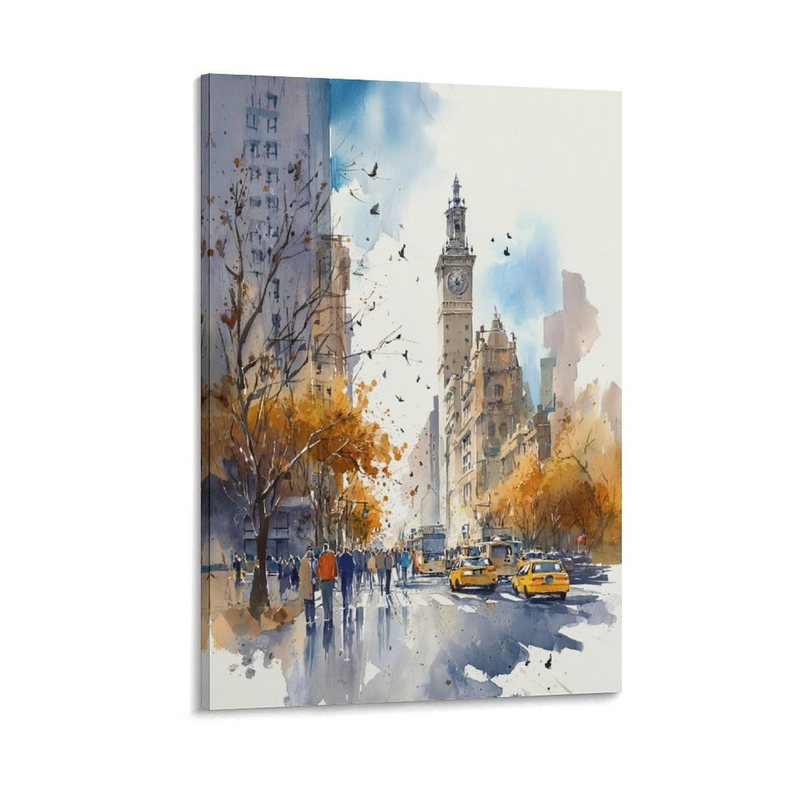 XWYMXZ Retro Manhattan Cityscape 24x36inch(60x90cm) Vintage Travel Poster Watercolor Canvas Art