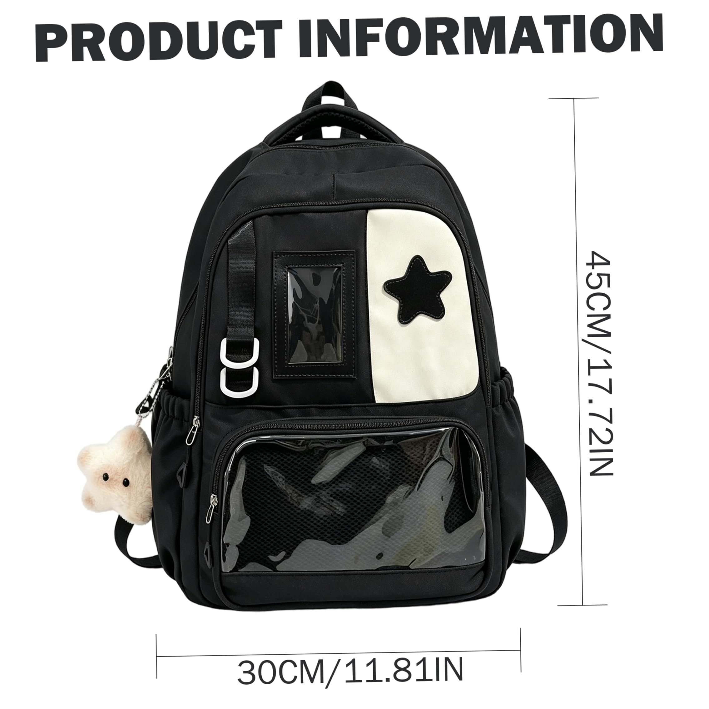Borsa Ita per la scuola Borsa Kawaii fai da te con ciondolo a stella, nera