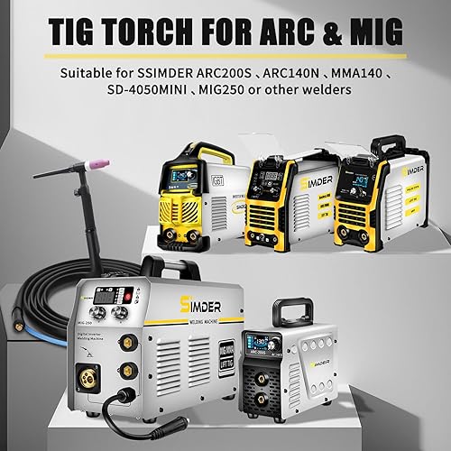 Miniatura 5 de SSIMDER TIG Antorcha de soldadura 150 amperios WP-17V 13 pies refrigerada por aire TIG antorcha con pistola de tungsteno de 10-25 mm enchufe europeo