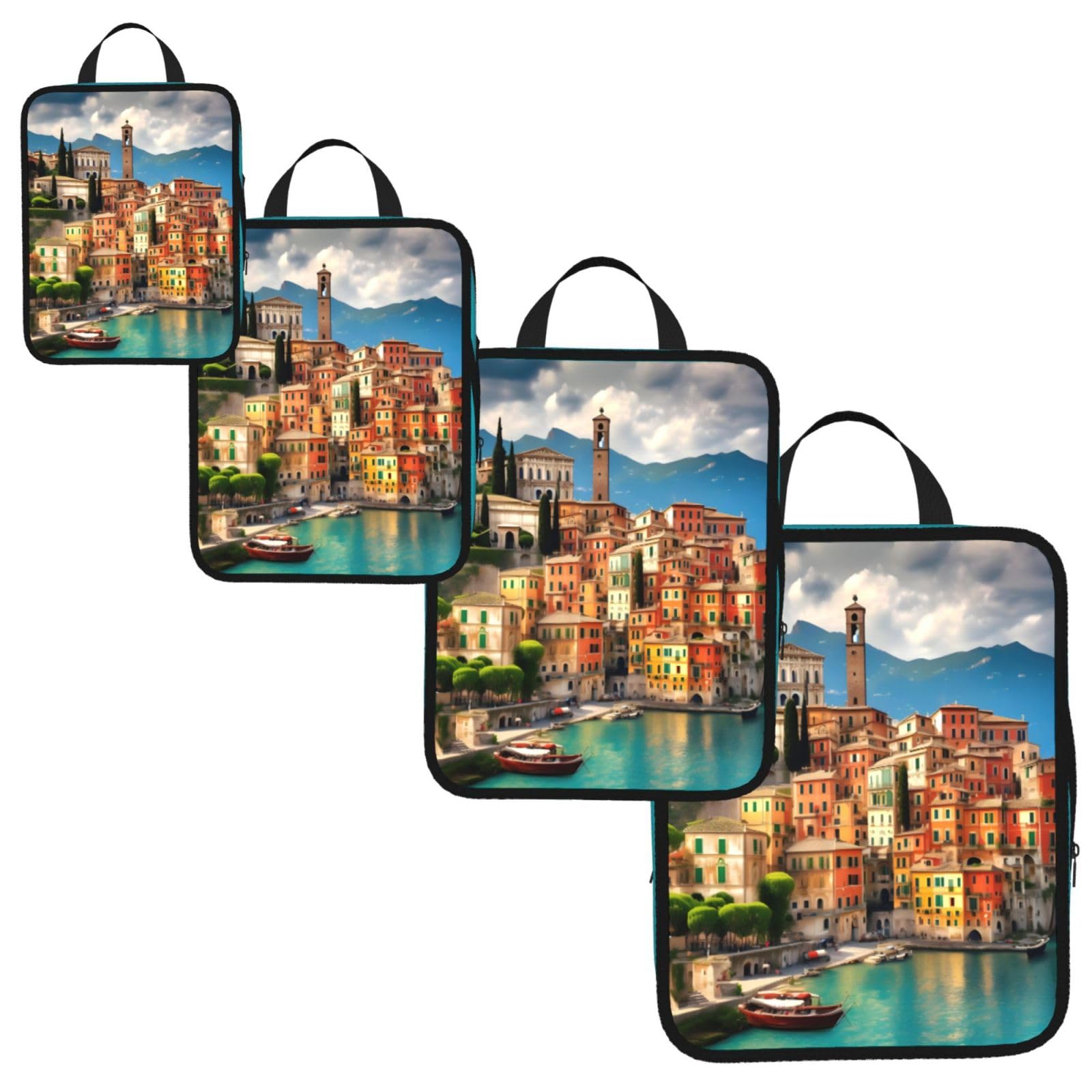 beautiful Italy Print 4 Set Compression Packing Cubes for Suitcases,Expandable Storage Bags Organizers