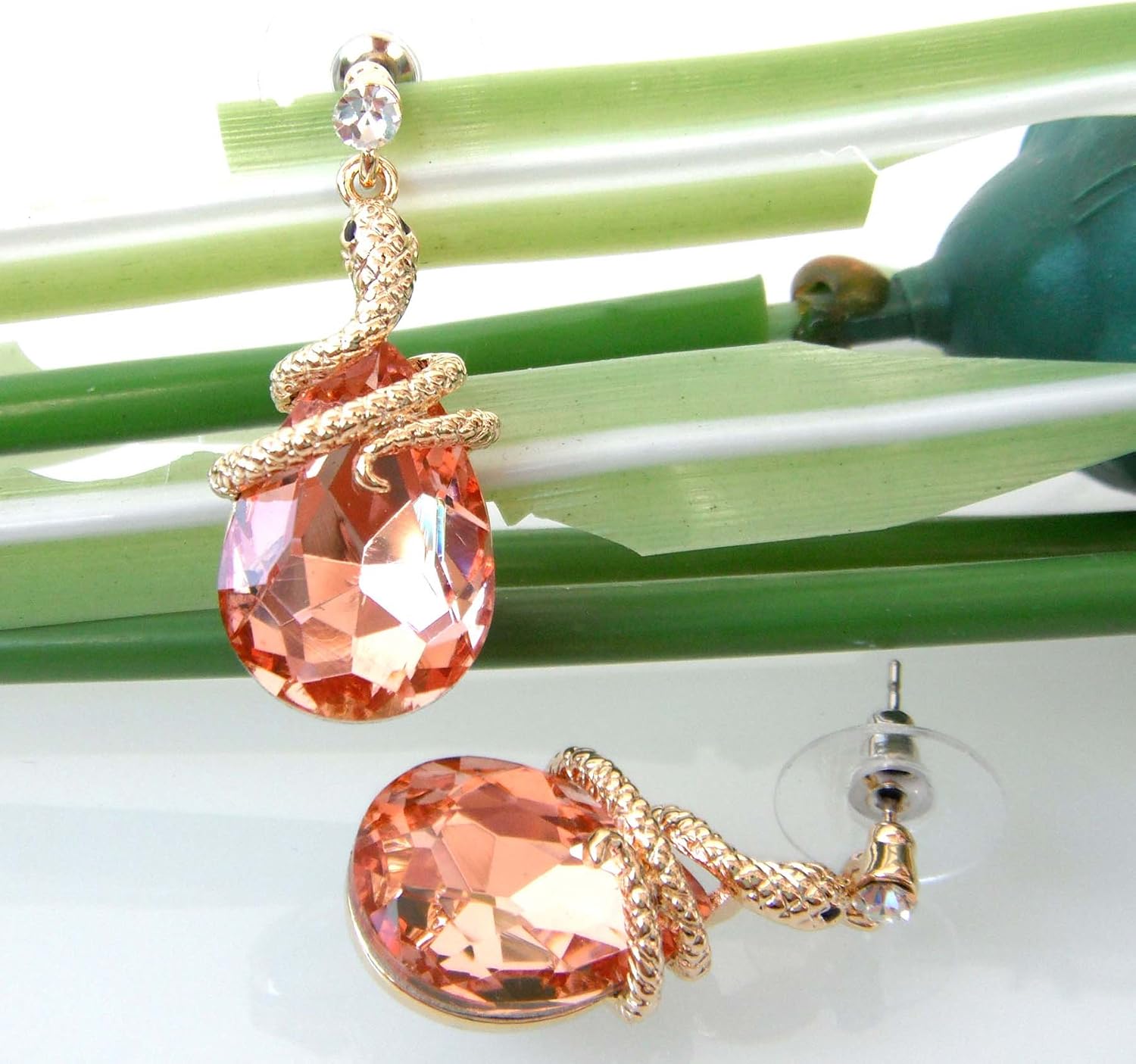 Navachi 18k Gold Plated Crystal Orange Zircon Snake Drop Dangle Az2622e Stud Earrings - Image 5