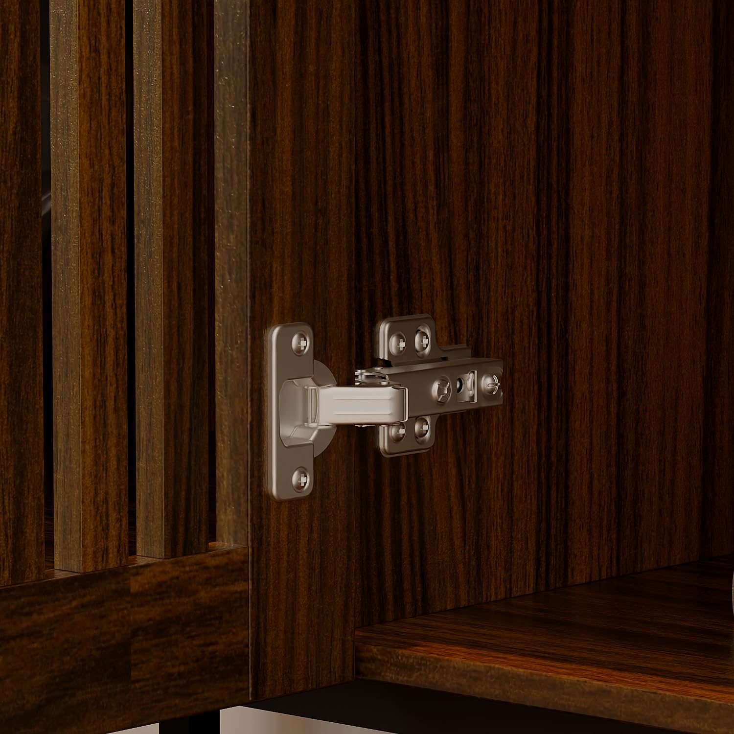 Credenza da buffet in legno di noce, con 3 ante a doghe e ripiani adiubili, moderna in legno, per soggiorno e sala da pranzo, 39 x 120 x 80 cm