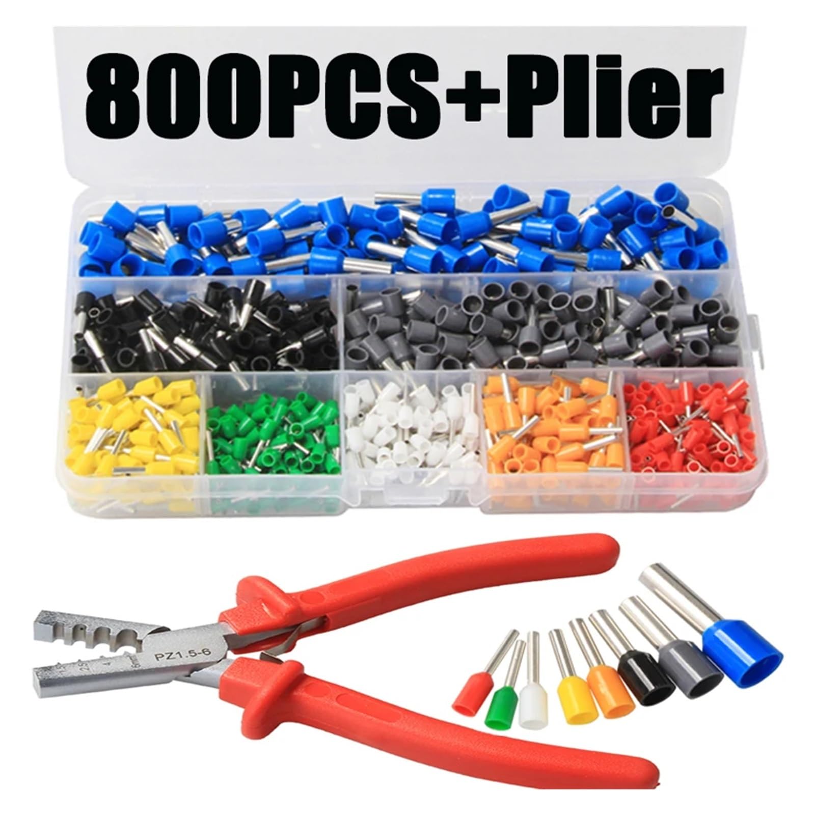 Kit di 800 terminali AWG 10-23, 1,5-6 mm², pinza crimpatrice per terminali di cavi, morsetti speciali per tubi, strumento manuale