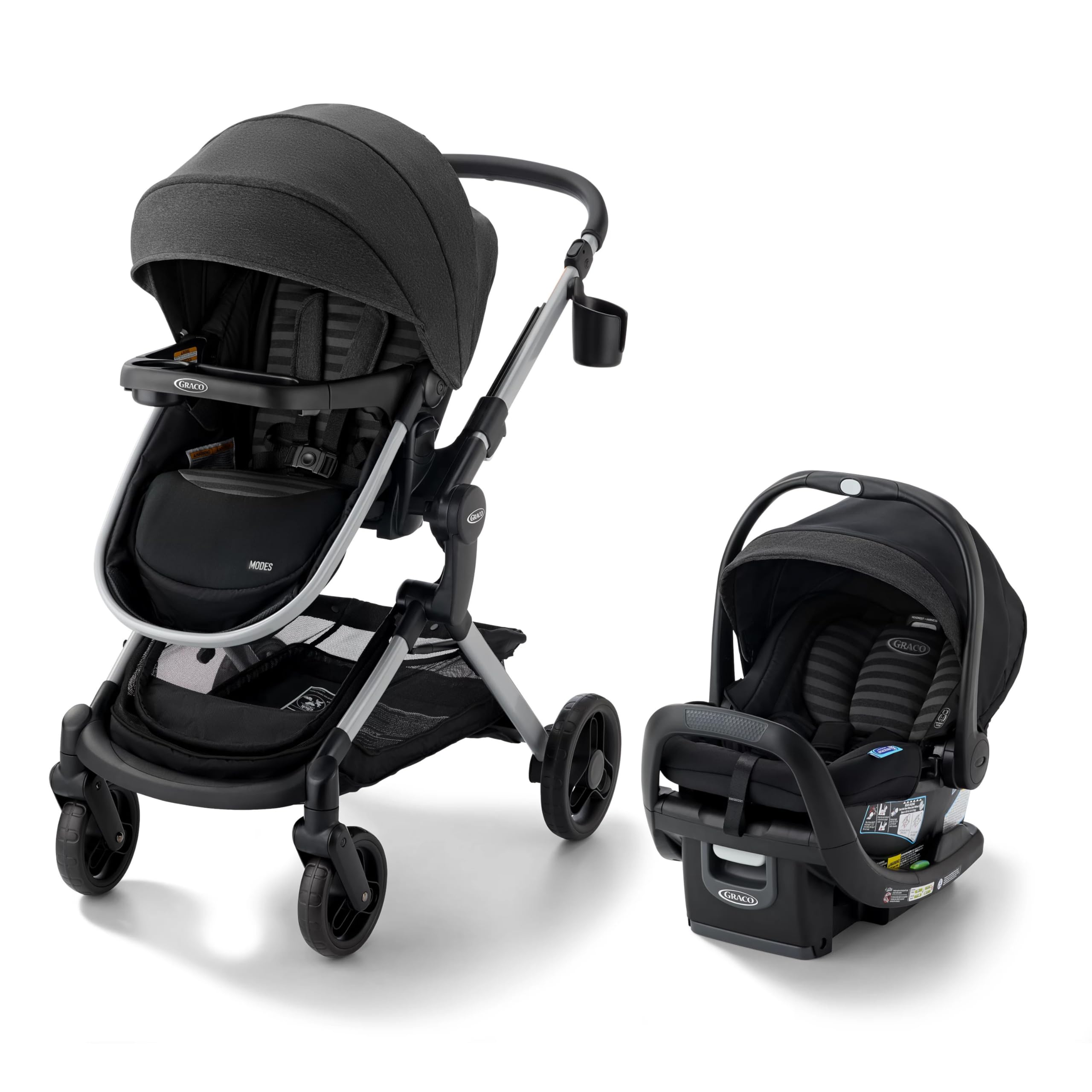 Photo 1 of Graco® Modes Nest DLX Travel System, 3-in1 Modular Baby Carseat Stroller Combo, Adjustable Slide2Me Infant Car Seat Carrier, Pramette, to Toddler Stroller, Includes SnugRide DLX Infant Car Seat, Raven