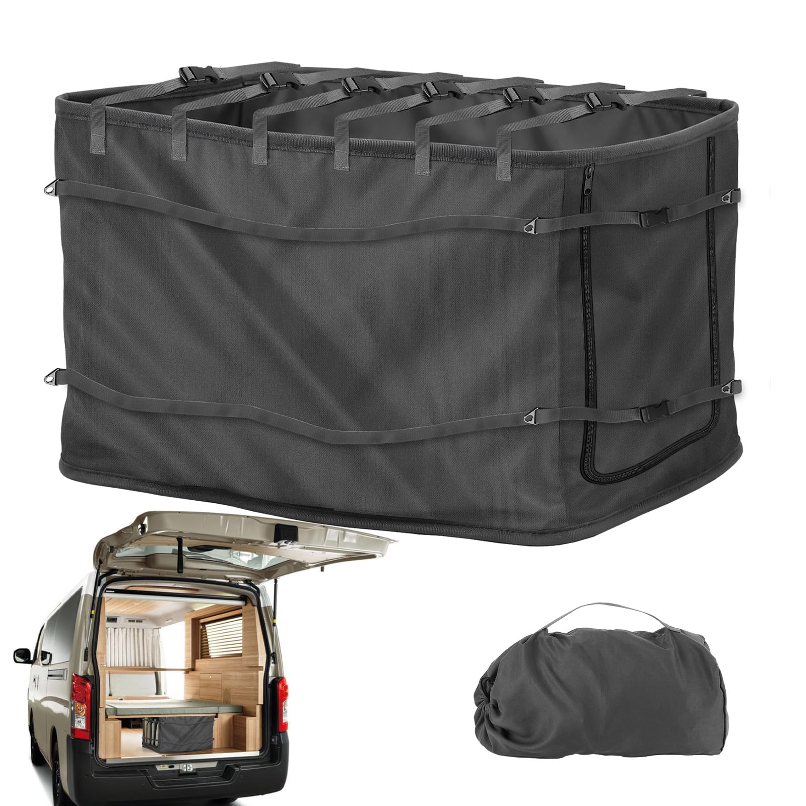 ZWPARTS Stauraumtasche für Wohnmobil Heckgarage Heckgaragentasche Organizer | Gepäckraumtasche zur Befestigung am Lattenrost vertikal montierbar mit 6 verstellbare Gurtbänder