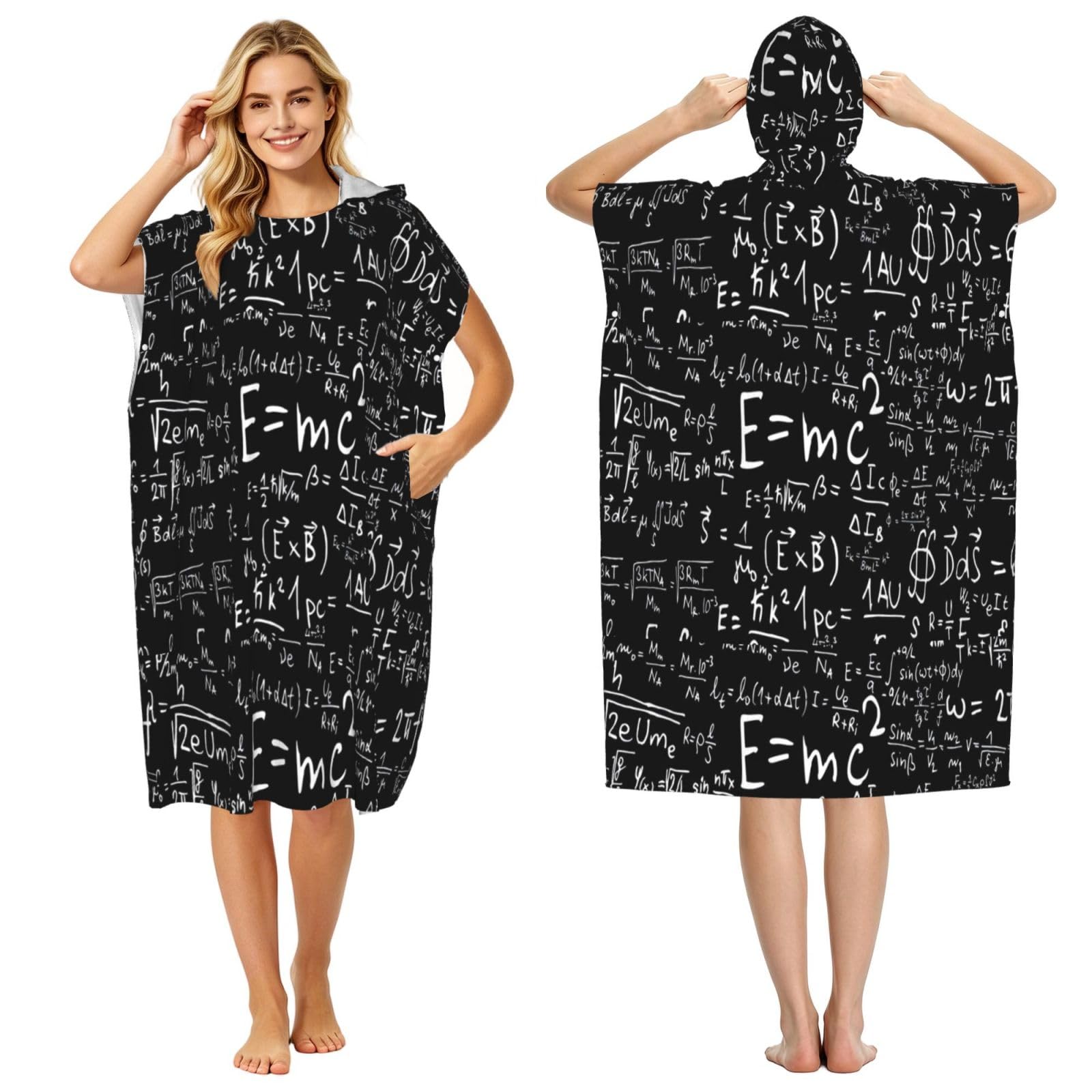 Poadnly Physics Formula Law E=Mc2, Adult Hooded Beach Towel 90 x 110 cm,Changing Bath Robe, Surf Poncho Towel For Women Men