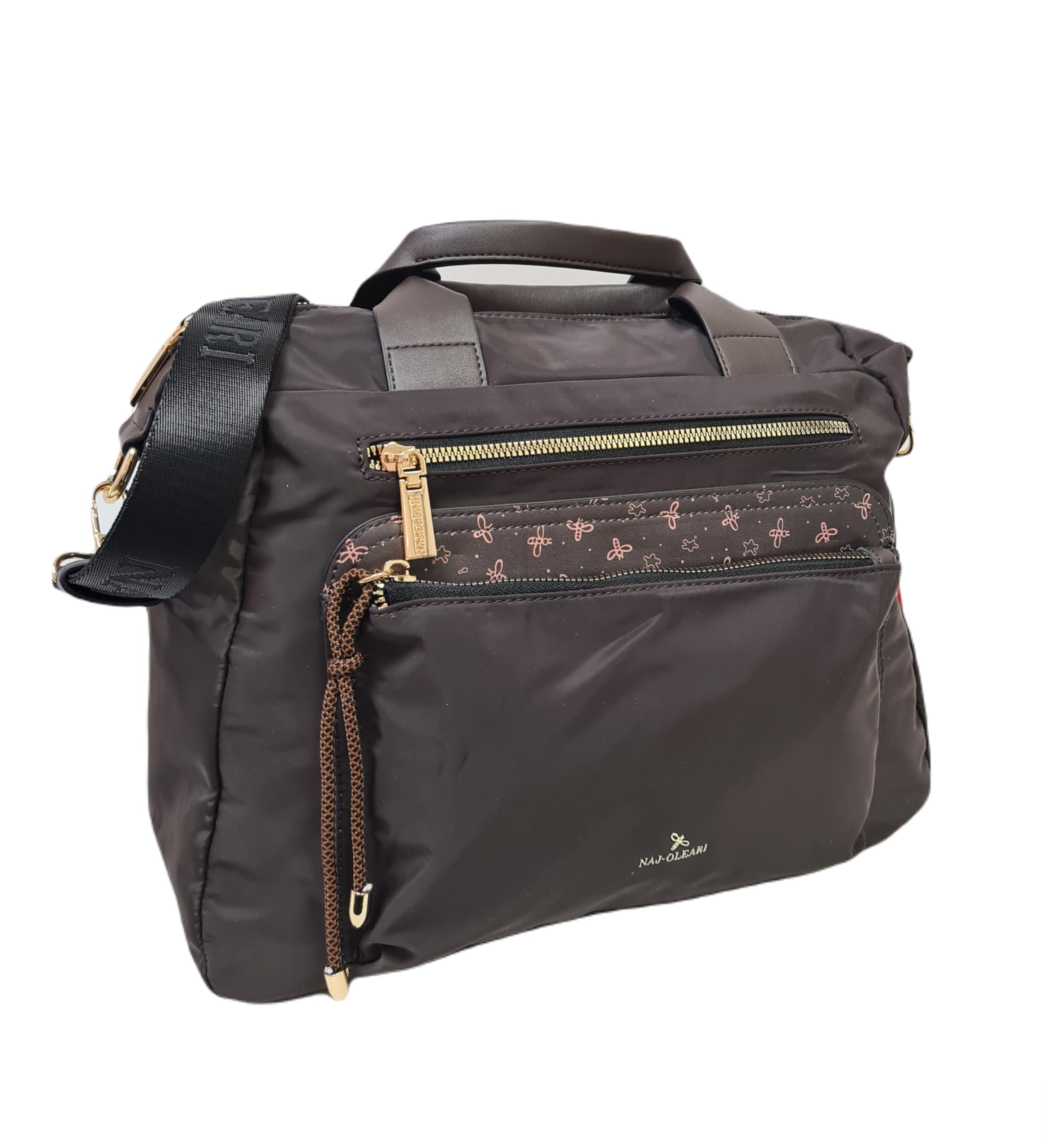 NAJ-OLEARI Borsa Donna In Nylon Cartella Multitasche Portadocumenti Multiuso ART. 61834 Prodotto Realizzato con 100% Nylon Riciclato (CIOCCOLATO)