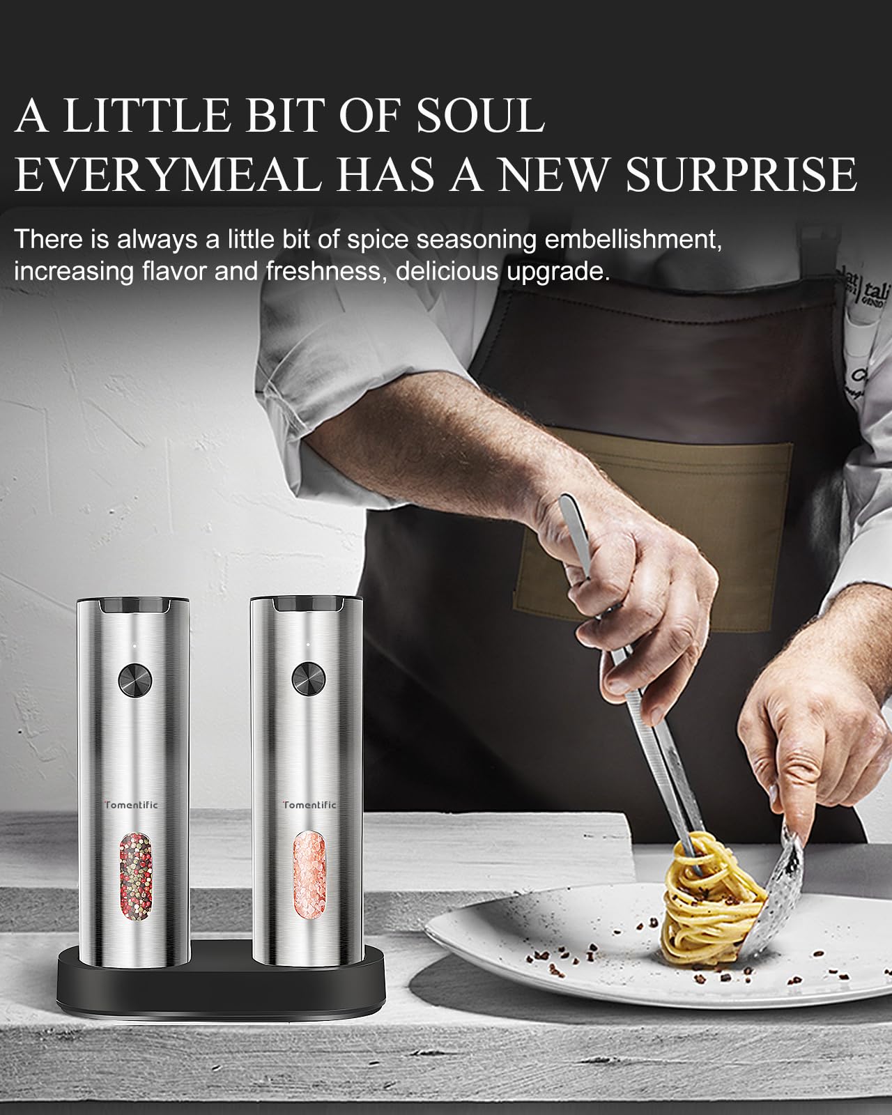 Set macina sale e pepe elettrico con base ricaricabile, grande capacità, set di macinapepe ricaricabile con luce LED e grana regolabile, ideale per cucina, all'aperto, barbecue e regali