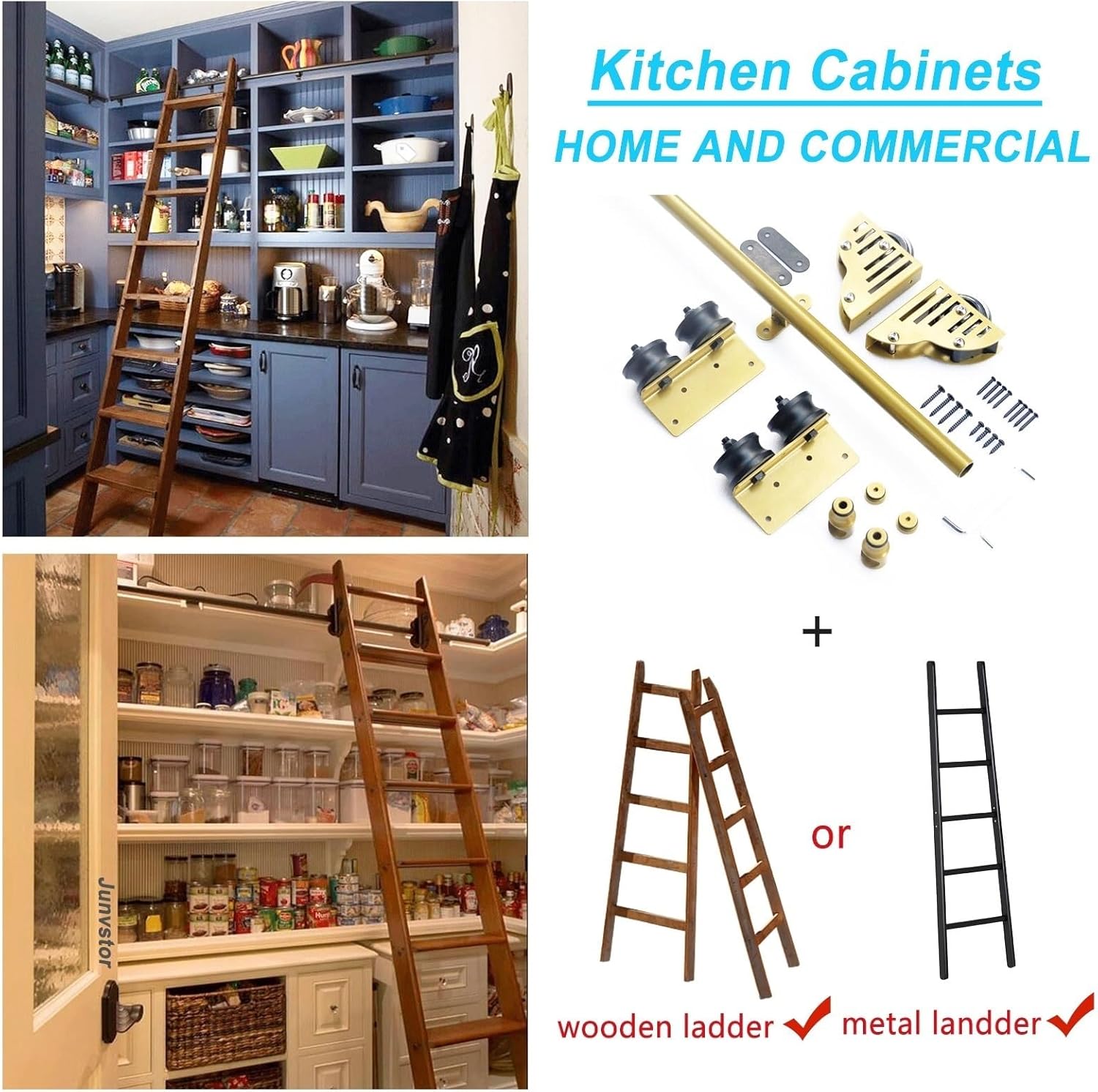 Retractable Rolling Ladder Hardware Library Sliding Ladder Hardware Kit Round Track/Rail+Floor Roller, 3.3-24ft, Mobile Ladder Track For Home/Indoor/Loft/Library(No Ladder)(12ft/366cm Track kit)