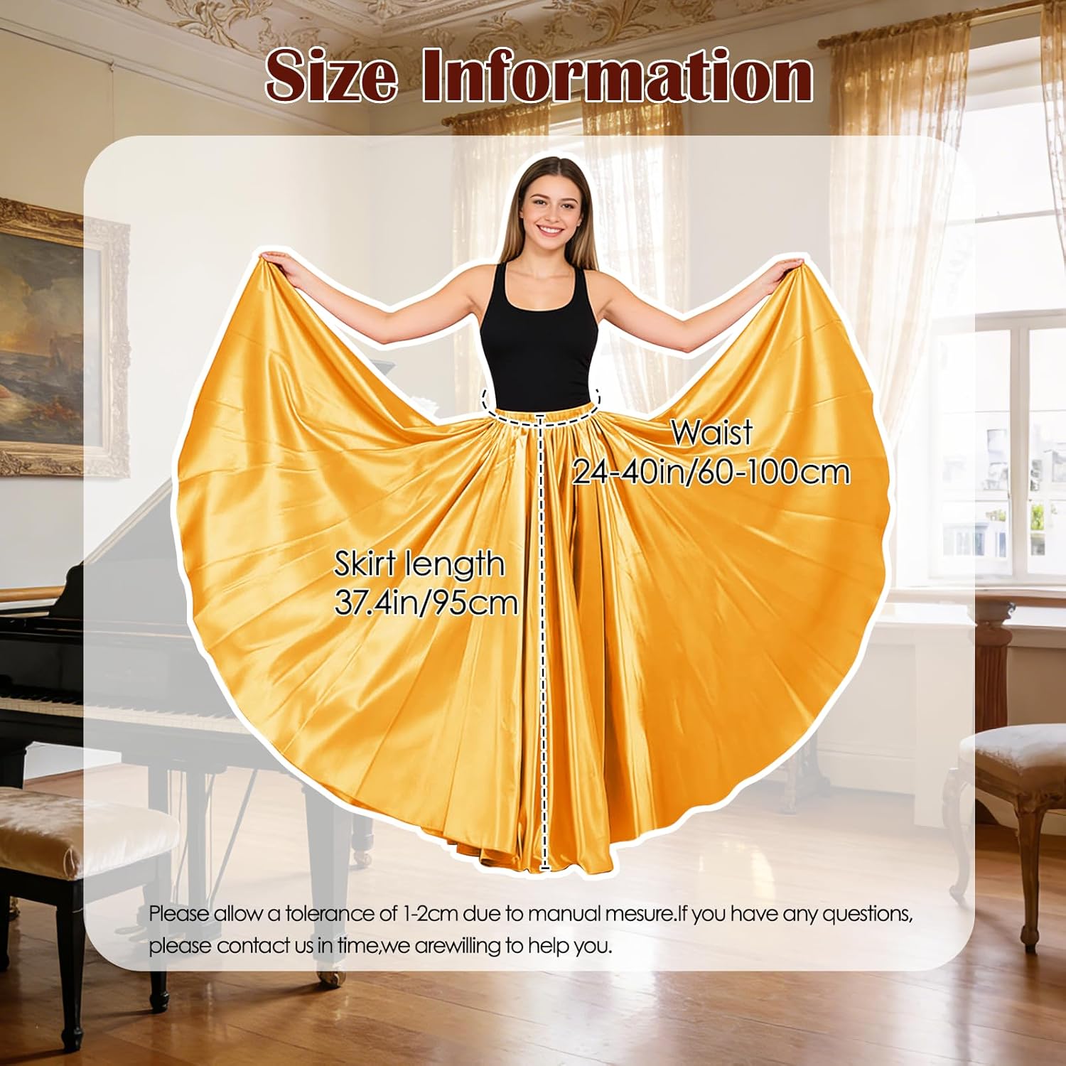 Women Satin Full Circle Ankle Length Swing Long Skirt Maxi Shiny Skirt for Party Cosplay Belly Dance Performance Costume - Image 5