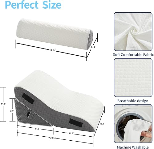 Miniatura 7 de HomeMate Juego de 3 almohadas ortopédicas mejoradas de cuña para cama, almohada de espuma poscirugía para aliviar el dolor de espalda, piernas y