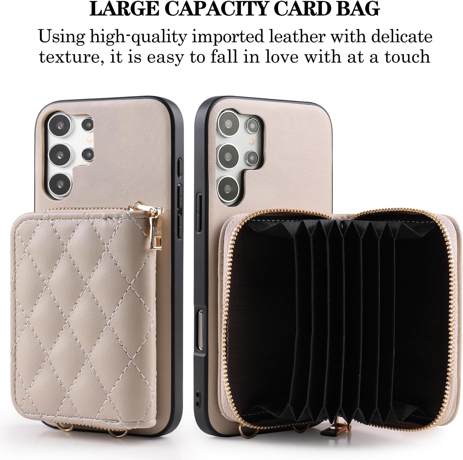 Argyle Wallet Cover for Samsung Galaxy S22 Ultra 5G with Screen Protector Shoulder Strap, Luxury PU Leather Zipper Organ Card Holder Stand Phone Case for S22ultra 22S S 22 S22ultra5g 6.8 Khaki