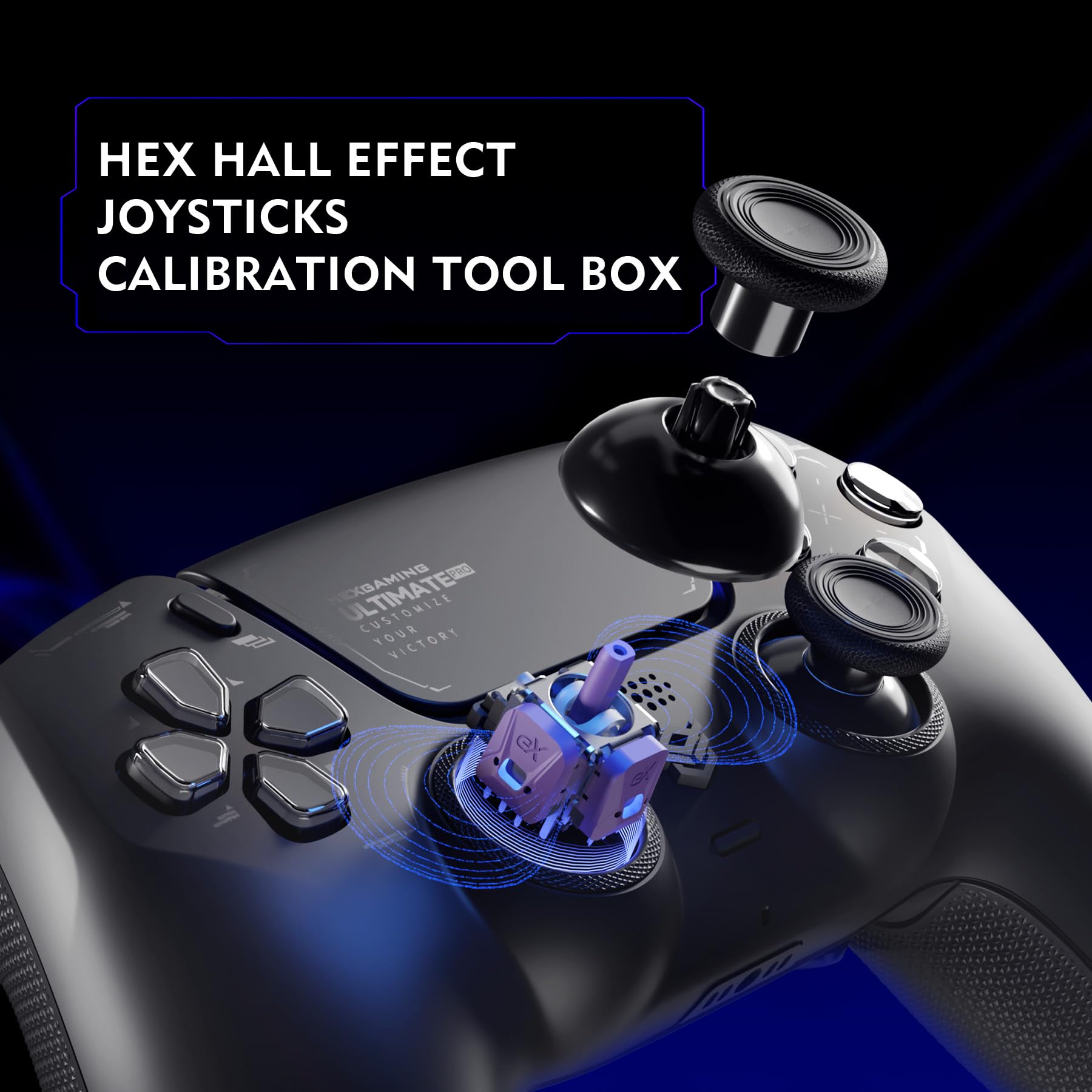 HEXGAMING ULTIMATE PRO Controlador de Juegos Profesional para ps5/PC/Móvil - 4 Botones Traseros/6 Perfiles Personalizables/Gatillos Ajustables/8 Joysticks Intercambiables - Efecto Hall (Negro Caos)