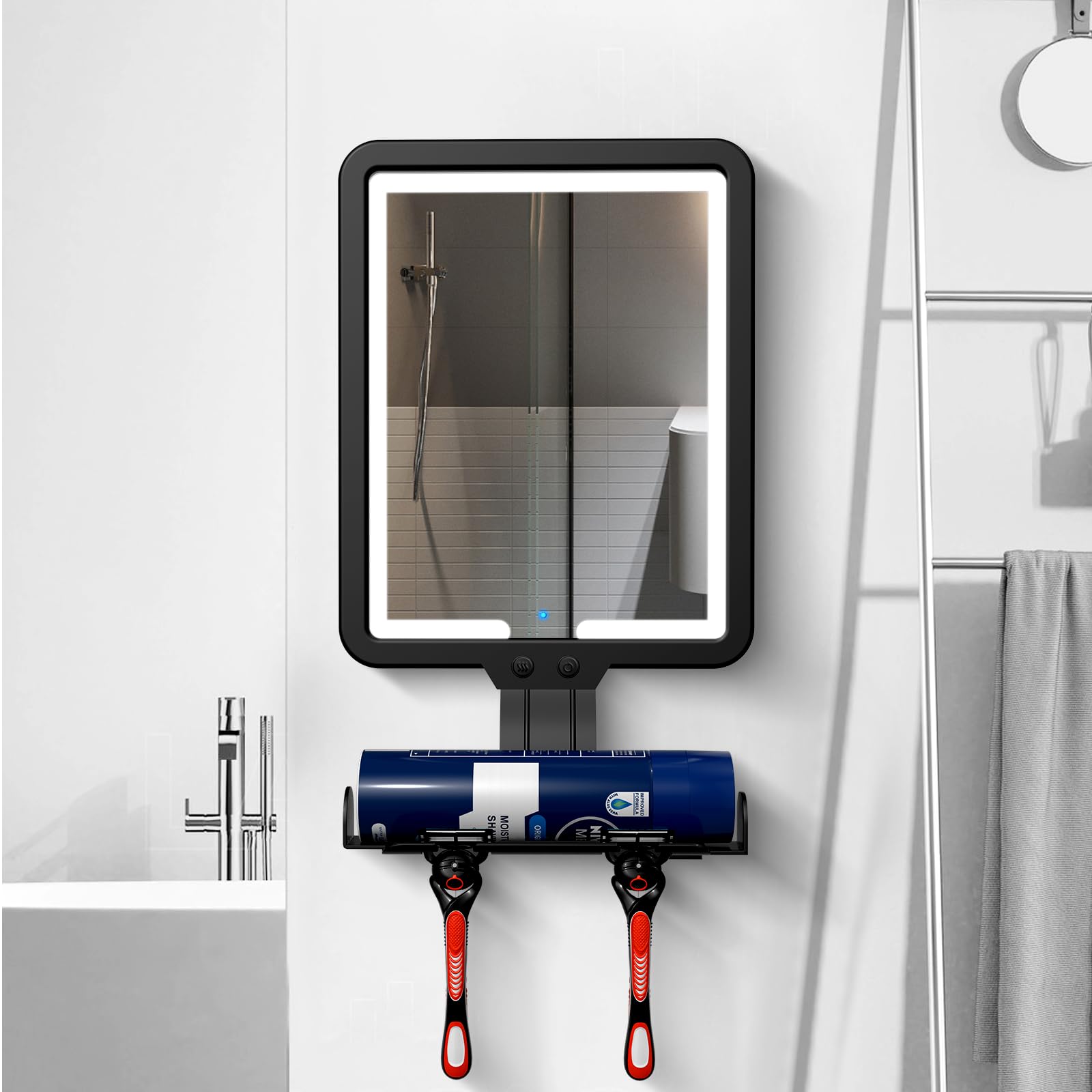 Miroir de Douche LED Anti-buée pour Le Rasage, Miroir Chauffant Anti-buée avec 3 Modes de Couleur (Noir)
