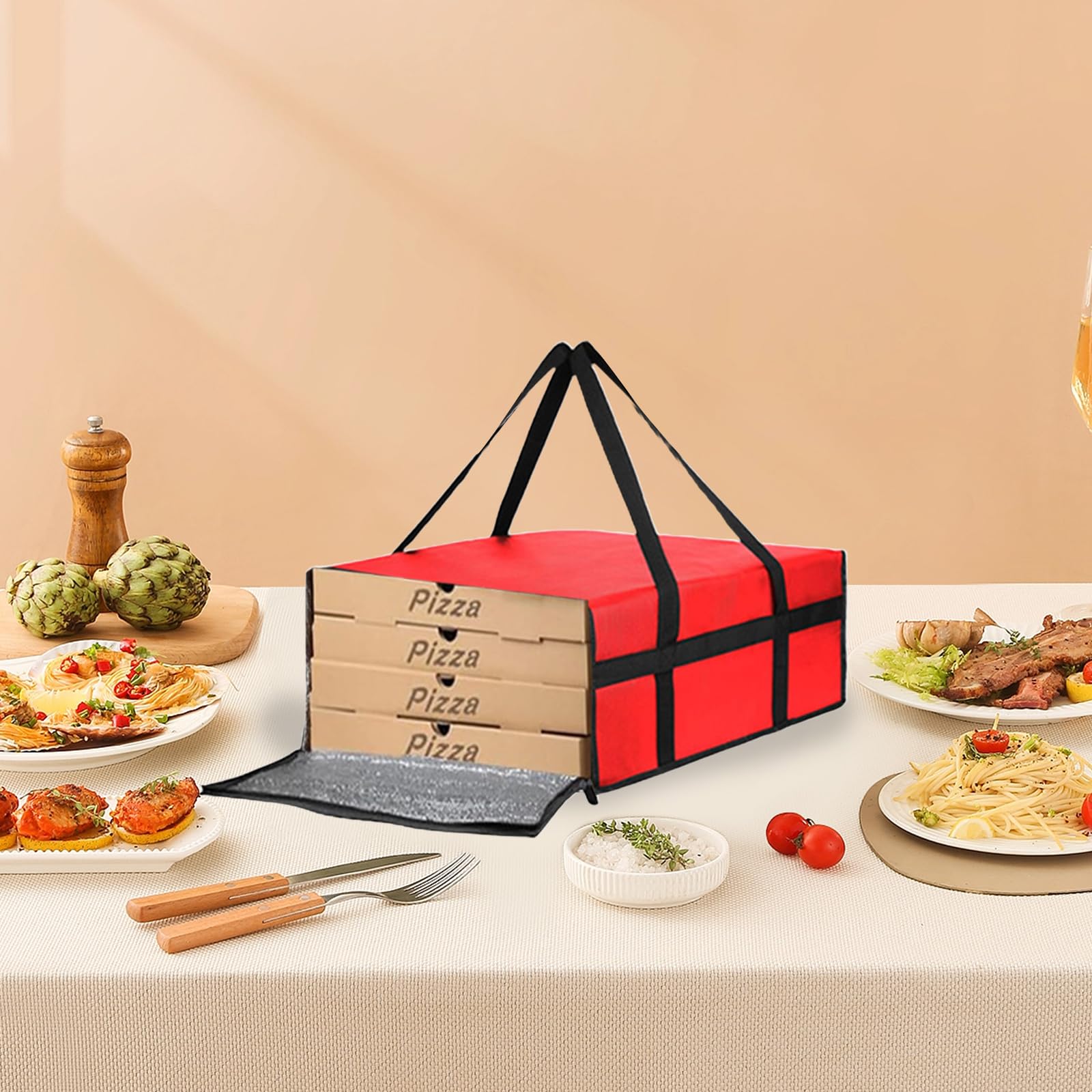 Duża torba chłodząca na pizzę, składana torba izolacyjna do pizzy, torba termiczna na piknik, dostawa żywności, czerwona, czerwony, nowoczesność