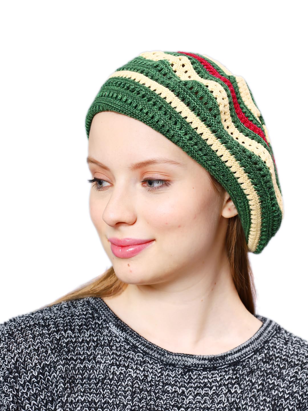 Crochet Knit Cotton French Beret for Women Multi-image-48