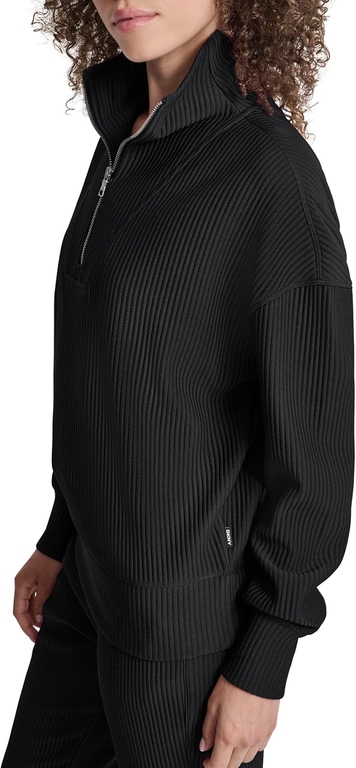 DKNY Women's Tech Ottoman Half Zip Mock Neck Pullover