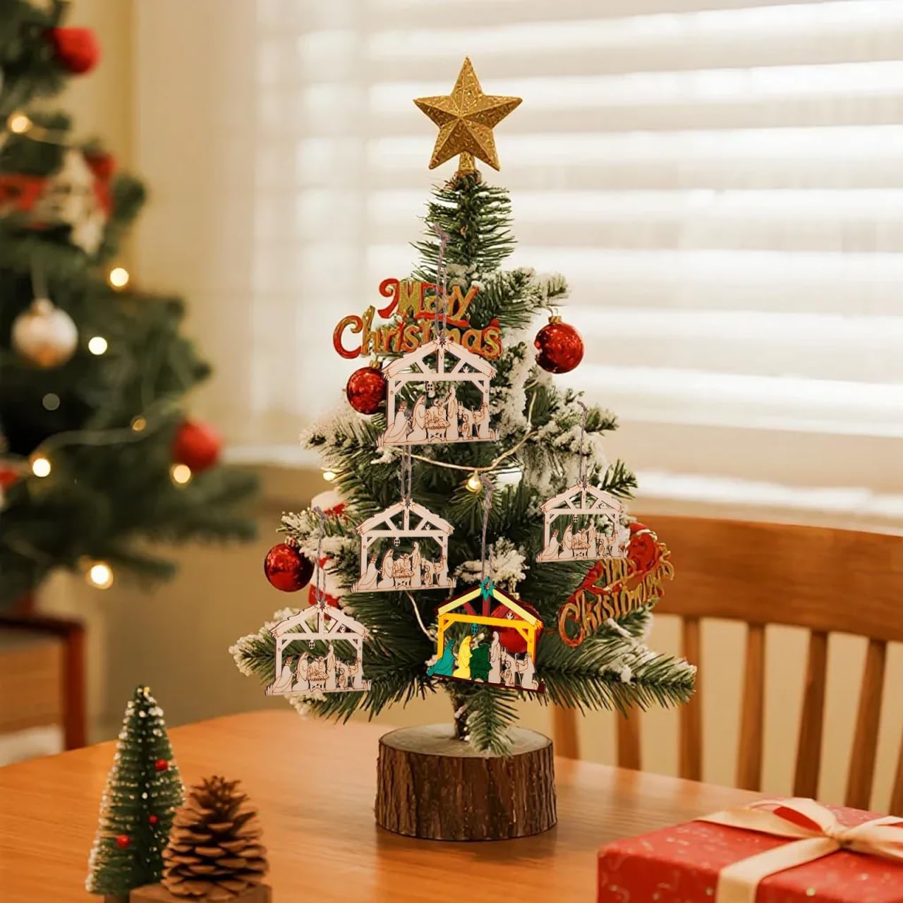 Wooden Nativity Scene Ornaments 20Pcs Unfinished Blank Celebrate The Birth of Jesus Shape Cutout Craft Decorations for DIY Crafts Christmas Party Decor - Image 8