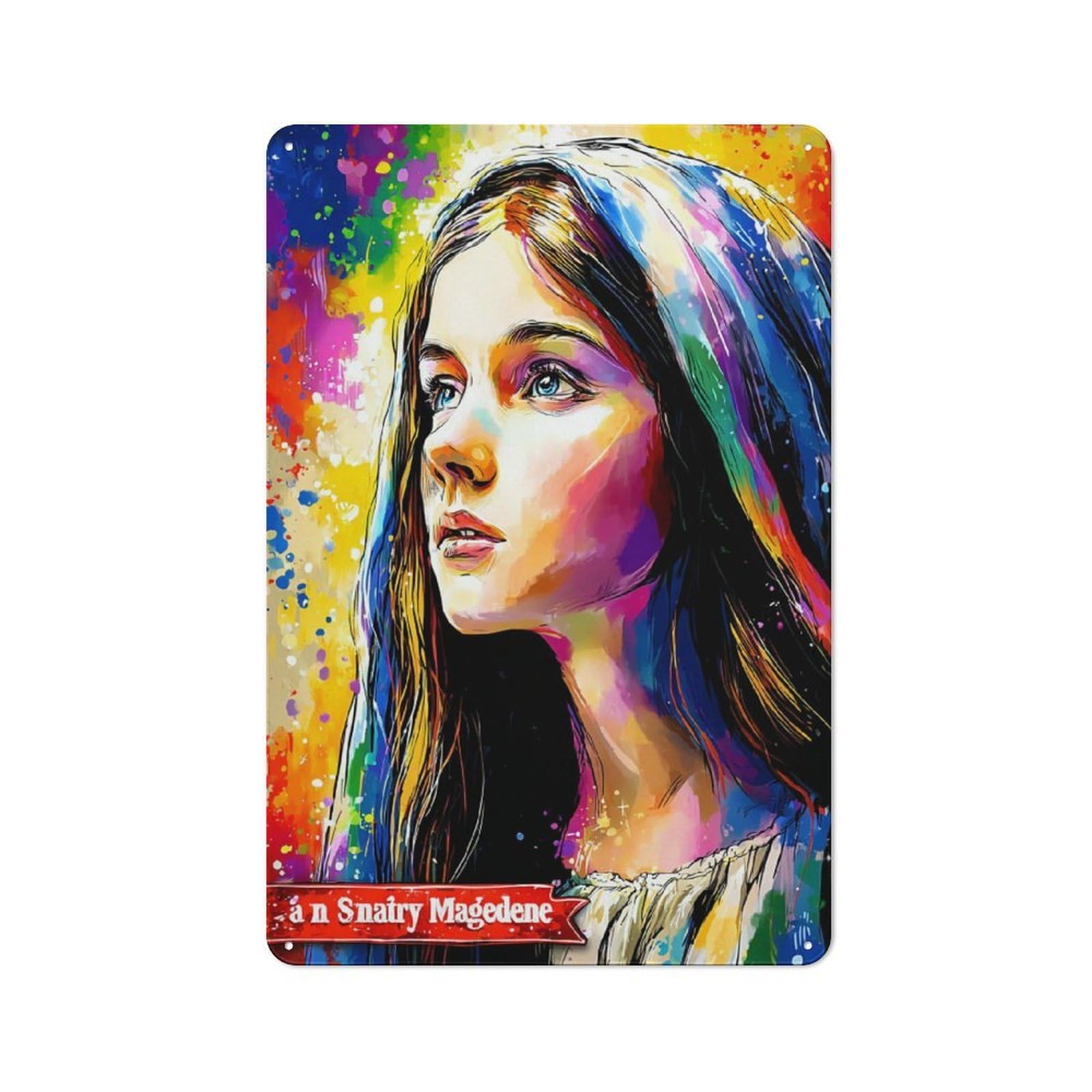 Junmoney Colorful Portrait Of Saint Mary Magdalene Metal Wall Sign With Design 30X20cm, Loft Style Studio Wall Art For Flat, Bar, Studio Or Gallery Wall