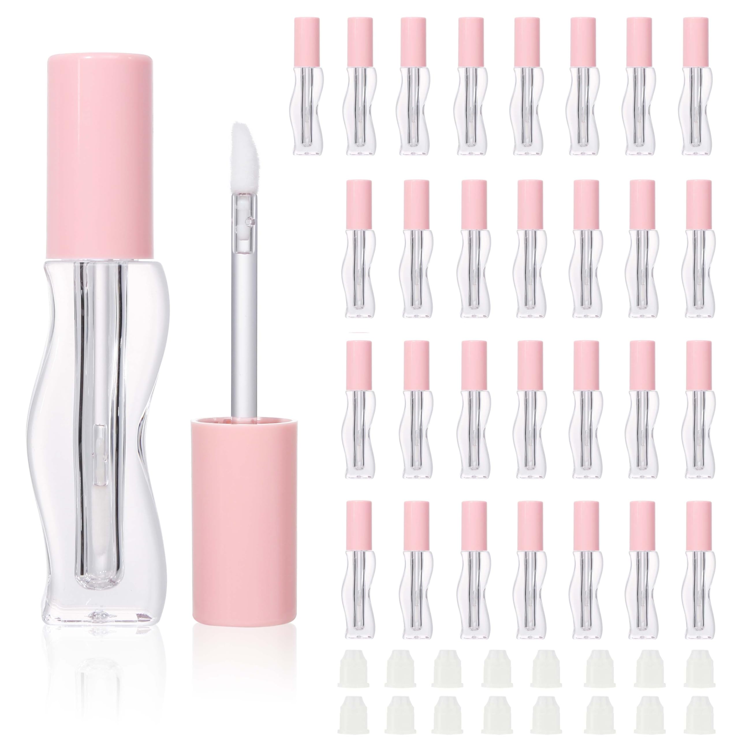 Sponsored Ad - COSIDEA 30pcs Empty 2.5ml/0.08oz Pink lip gloss tubes with wand unique Wave shape lipgloss tube container small capacity for lip Tint DIY (30)