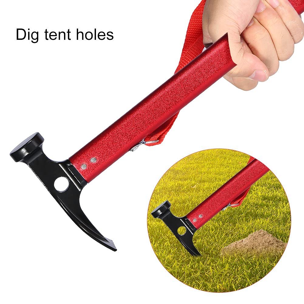 Yosoo Maillet Marteau pour Piquet De Tente Extracteur Outil Multifonctionnel Accessoire Tente pour Camping Randonnée (Couleur : Rouge)