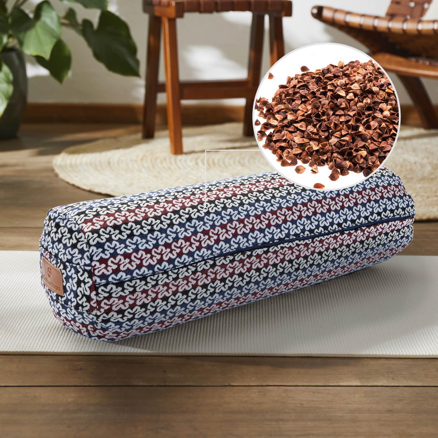 Bolster Yoga Rodillo Krishna Yin Yoga 68 x 22 cm Relleno Espelta Orgánica Cubierta Algodón Lavable Cojín Zafu Yoga Rodilla Rulo Pilates