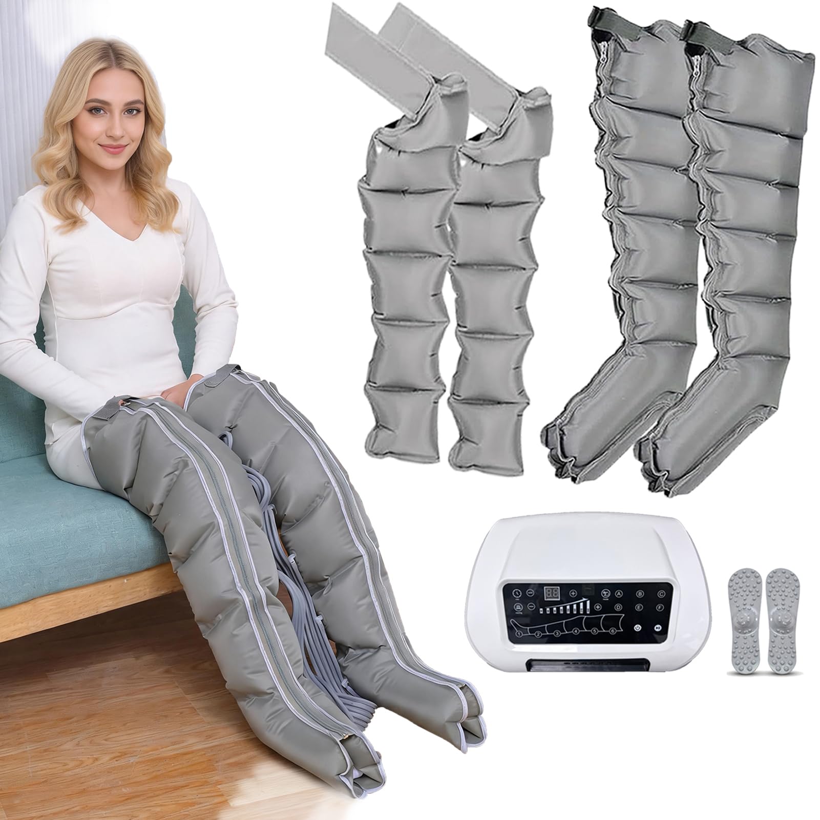 Presoterapia Piernas para Casa | Botas Presoterapia Piernas Y Abdomen Brazos 6 Camaras Maquina | Profesional Masajeador Presoterapia | 6 Programas | 0-240 mmHg Ajustables