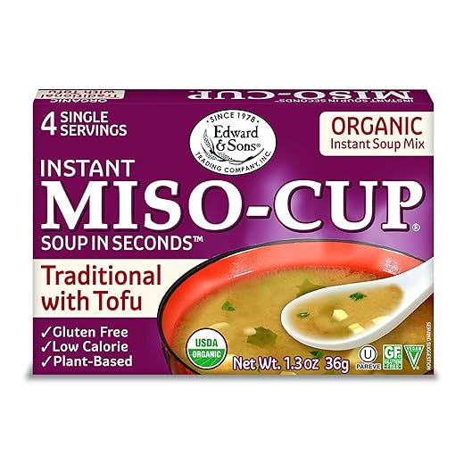 Edward & Sons Miso-Cup Organic Traditional Soup with Tofu Single Serve Envelopes, 4 Count Box (Pack of 12)