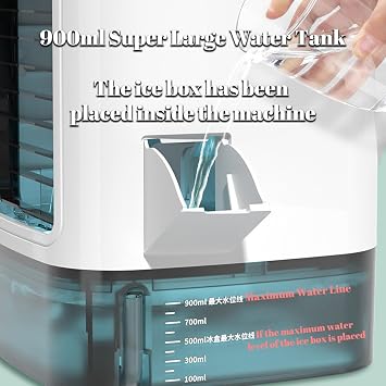 3 In 1 Mobile Air Conditioners, 900ml Water Tank,with Ice Box,3 in1 Mini-Air Conditioner Cooling Mist,7 LED Lights,with Handle Desktop Aircon for Home Office