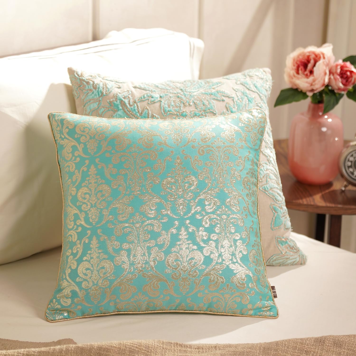 Blue Traditional Motif Printed Chanderi Cushion Cover