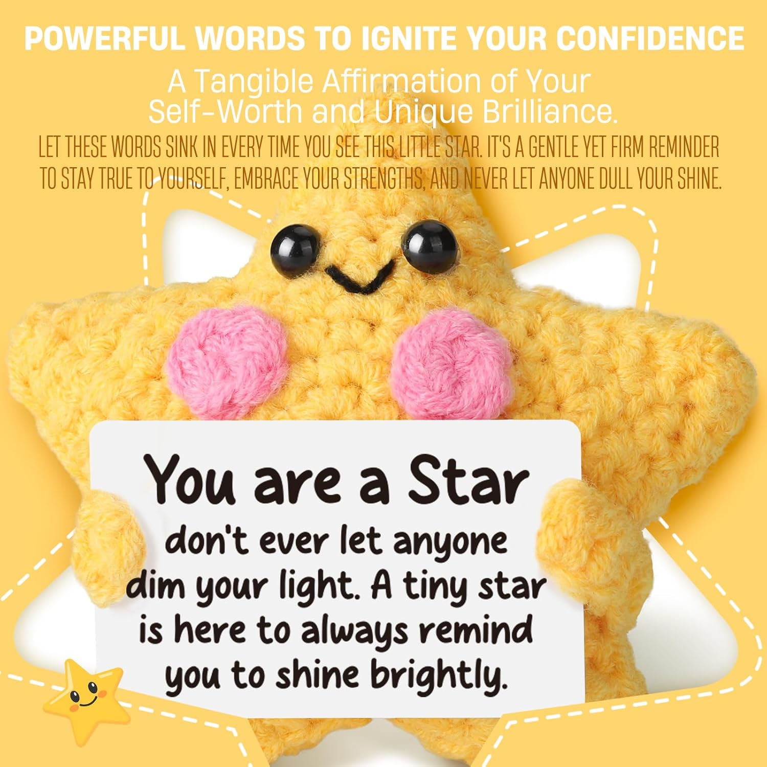 Crochet Star Plush - Encouragement Gift for Women & Kids, Positive Affirmations Desk Decor, Handmade Emotional Comfort Support Toy for Best Friend, Daughter, Son - Cheer Up & Thinking of You Gift - Image 2