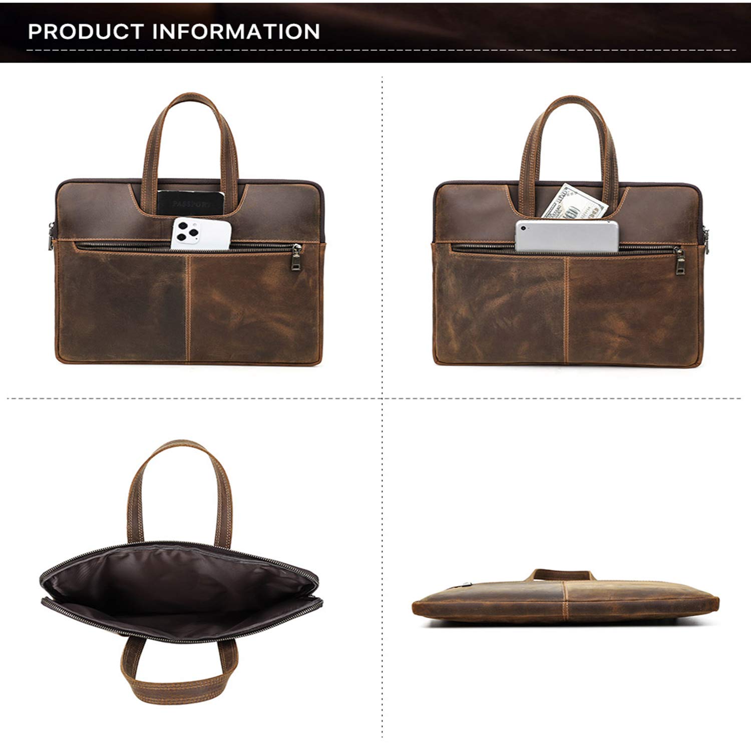 Contacts Sacoche en cuir véritable pour homme 14"